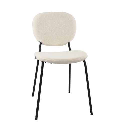 Lot De 4 Chaises De Salle à Manger Mada En Tissu Bouclette Blanc Avec Pieds Métal Noir