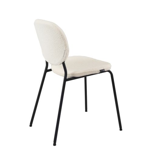 Lot De 4 Chaises De Salle à Manger Mada En Tissu Bouclette Blanc Avec Pieds Métal Noir