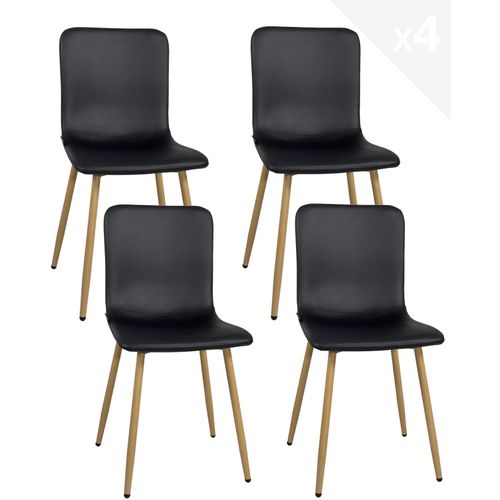 Lot 4 Chaises De Salle à Manger Siège Simili Noir Rembourré Pieds Métal Ton Bois Clair Poli (noir)