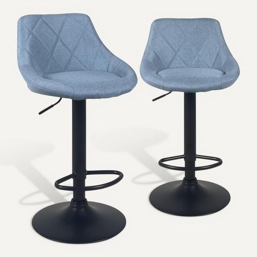 Lot De 2 Chaises De Bar Réglables Pivotantes En Tissu Matelassé Bleu Avec Pied Noir Luti