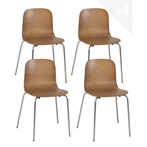 Lot 4 Chaises De Cuisine Design Retro Siège Bois Pieds Chrome Rio (bois Foncé)