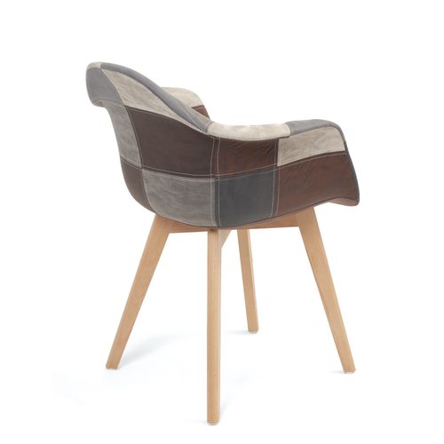 Lot De 2 Chaises Scandinaves à Accoudoir Patchwork Rembourré Pieds Bois Clair Neda (gris Bleu)