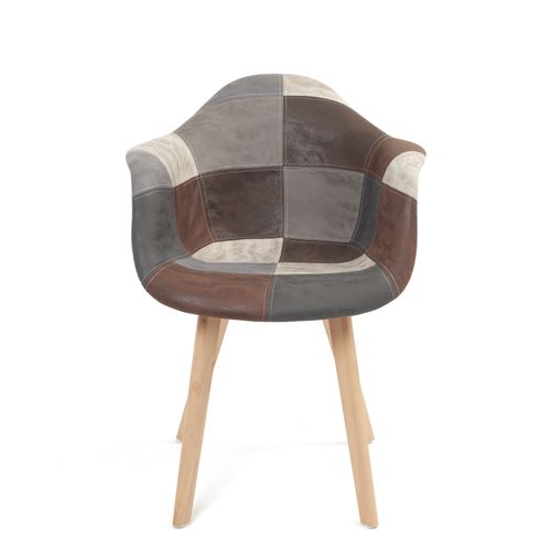 Lot De 2 Chaises Scandinaves à Accoudoir Patchwork Rembourré Pieds Bois Clair Neda (gris Bleu)