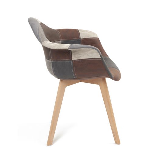 Lot De 2 Chaises Scandinaves à Accoudoir Patchwork Rembourré Pieds Bois Clair Neda (gris Bleu)