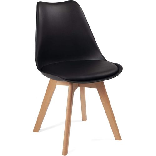Lot 2 Chaises Scandinaves Large Siège Coussin Simili Pieds Bois Hêtre Lao (noir)