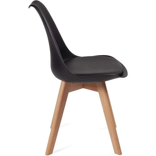 Lot 2 Chaises Scandinaves Large Siège Coussin Simili Pieds Bois Hêtre Lao (noir)