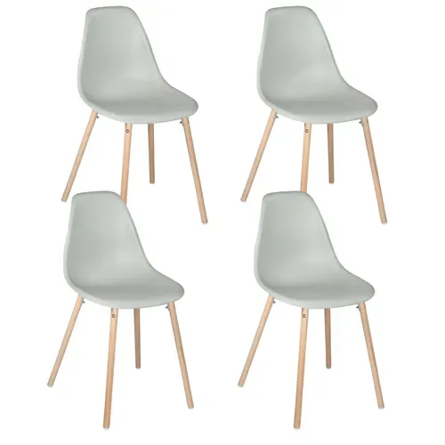 Lot 4 Chaises Scandinaves De Cuisine Siège Plastique Souple Pieds Bois Clair Ova (gris)