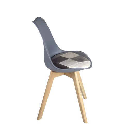 Lot 2 Chaises Scandinaves Coussin Simili Patchwork Rembourré Pieds Bois Clair Lao (gris Bleu)