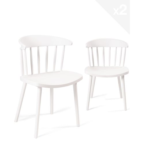 Lot 2 Chaises Cuisine à Barreaux Windsor Western, Plastique Souple Large Assise Dia (blanc)