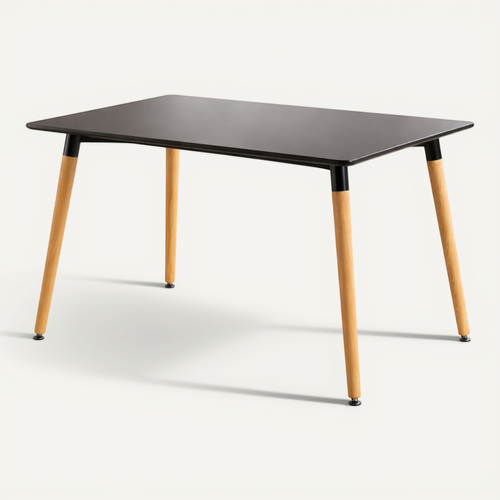 Table Style Scandinave 120x80cm Plateau Noir Et Pieds En Bois Massif