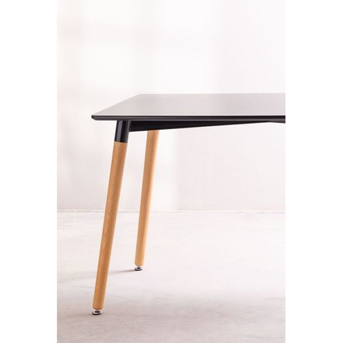Table Style Scandinave 120x80cm Plateau Noir Et Pieds En Bois Massif