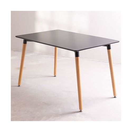 Table Style Scandinave 120x80cm Plateau Noir Et Pieds En Bois Massif