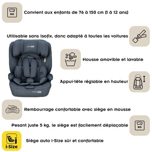 Uran Siège Auto évolutif R129 I-size 76-150 Cm Ceinturé Gris