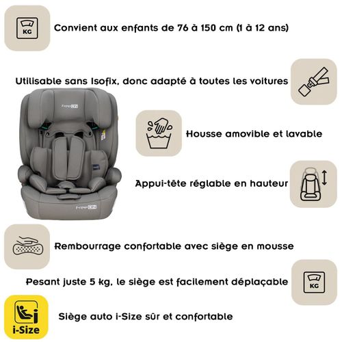 Uran Siège Auto évolutif R129 I-size 76-150 Cm Ceinturé Kaki