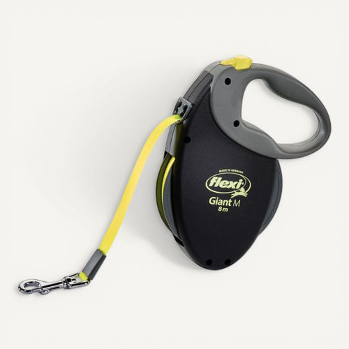 Laisse Sangle Trixie Flexi Giant - Taille M - 8m - Noir Et Jaune Fluo