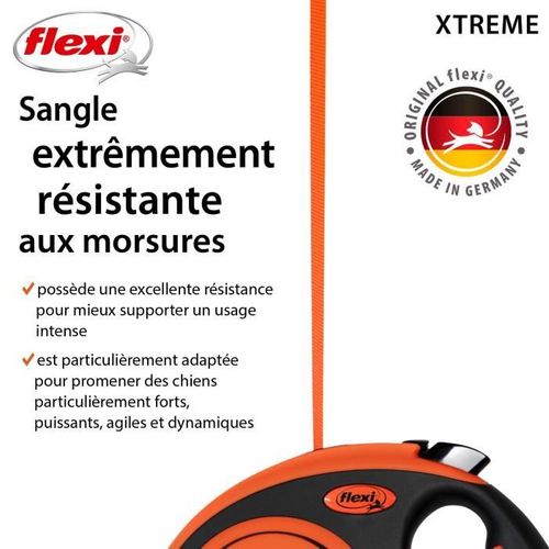 Laisse Sangle Trixie Flexi Xtreme - Taille L - 8m - Noir Et Orange