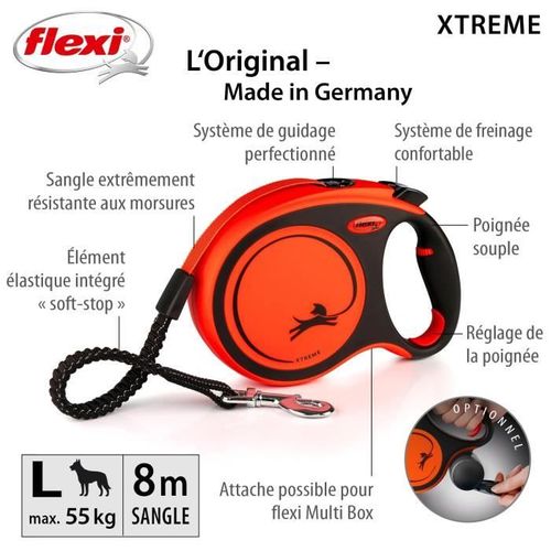 Laisse Sangle Trixie Flexi Xtreme - Taille L - 8m - Noir Et Orange