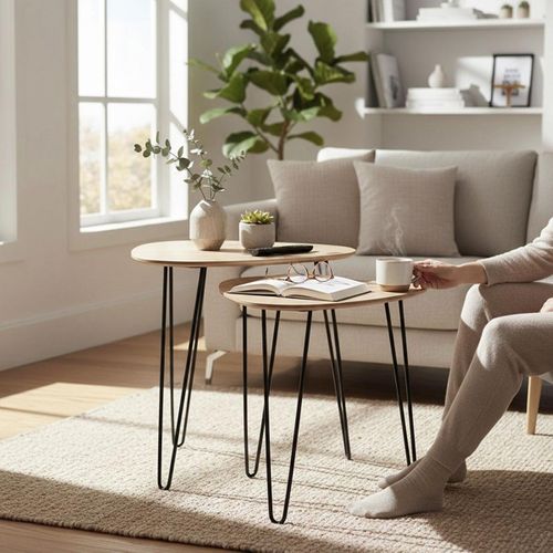 Table D'appoint Design "brady" 43cm Naturel et Noir
