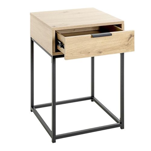 Table De Chevet Carrée 1 Tiroir "maluma" 60cm Naturel et Noir