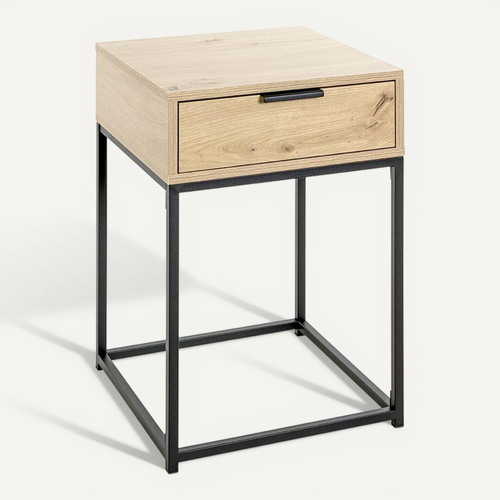 Table De Chevet Carrée 1 Tiroir "maluma" 60cm Naturel et Noir