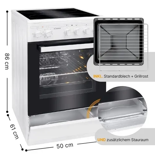 Cuisinière électrique 4 Plaques Vitrocéramiques Et Four 43l Blanc  Ehc7939-blanc