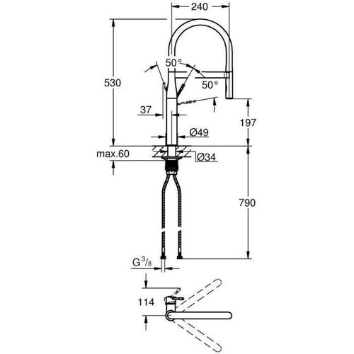 Mitigeur Évier Semi-professionnel Essence 30294000 - Bec Pivotant 360° - Limiteur De Température