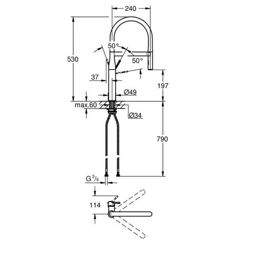 Mitigeur Évier Semi-professionnel Essence 30294000 - Bec Pivotant 360° - Limiteur De Température
