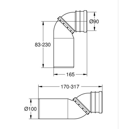 Coude D’évacuation Wc Orientable 90° Pvc Blanc, Réglable 170 à 317 Mm