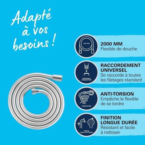 Flexible De Douche Vitalioflex 27507001 - 2m - Anti-pliures - Anti-torsion - Surface Lisse - Chromé