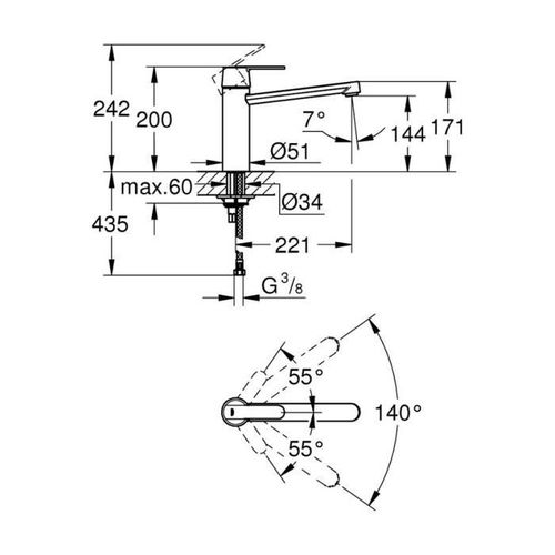 Robinet Mitigeur Get 30196dc0 - Bec Fondu - Gris