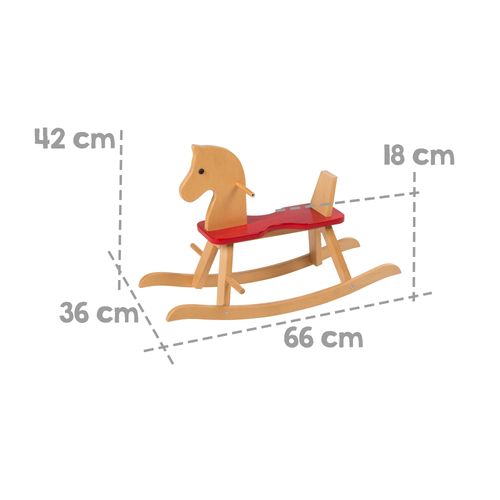 Cheval à Bascule En Bois + Anneau De Protection Amovible - Dès 1 An - Naturel/rouge