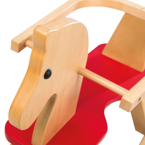 Cheval à Bascule En Bois + Anneau De Protection Amovible - Dès 1 An - Naturel/rouge