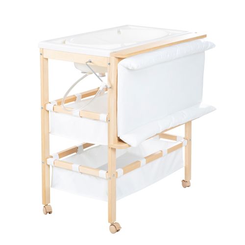 Table à Langer Avec Baignoire Baby Pool + Matelas à Langer Blanc - Bois Naturel
