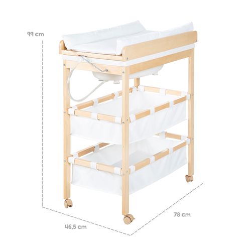 Table à Langer Avec Baignoire Baby Pool + Matelas à Langer Blanc - Bois Naturel