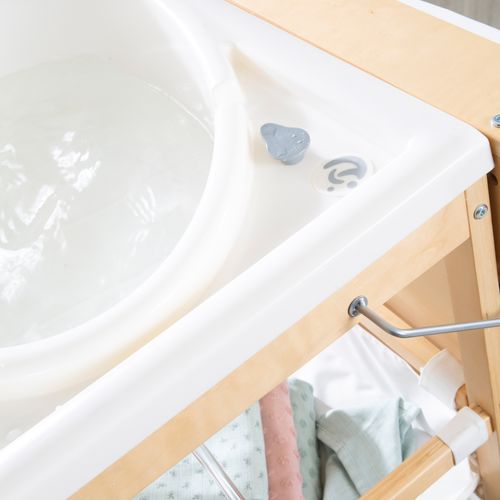 Table à Langer Avec Baignoire Baby Pool + Matelas à Langer Blanc - Bois Naturel