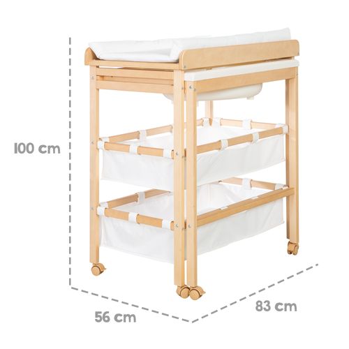 Table à Langer Avec Baignoire Baby Pool + Matelas à Langer Blanc - Bois Naturel