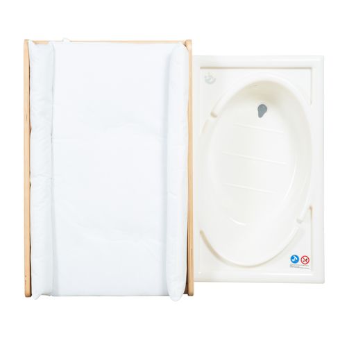 Table à Langer Avec Baignoire Baby Pool + Matelas à Langer Blanc - Bois Naturel