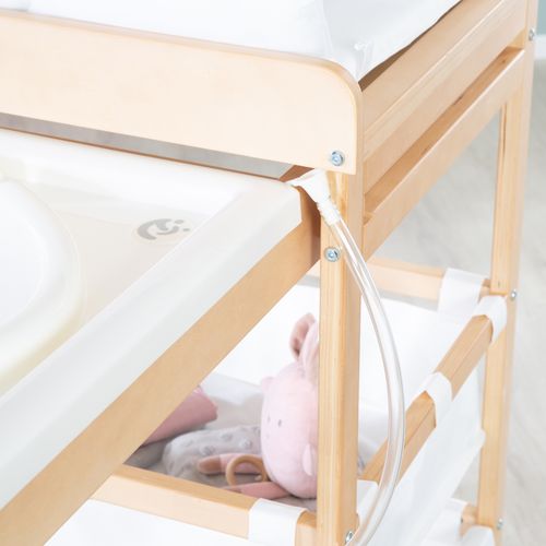 Table à Langer Avec Baignoire Baby Pool + Matelas à Langer Blanc - Bois Naturel