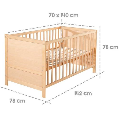Lit Bébé Évolutif En Bois Hêtre Naturel Réglable En Hauteur Roba 70x140