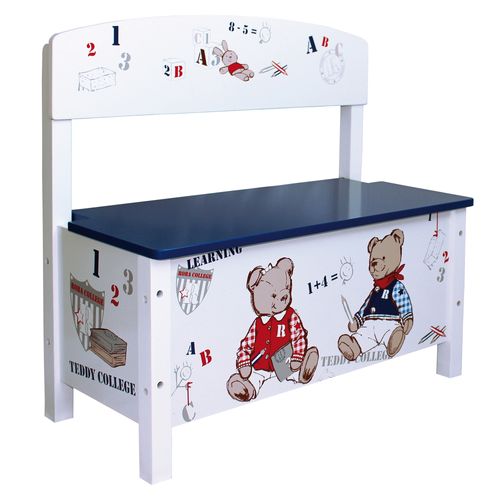 Banc-coffre à Jouets Teddy College - Blanc Imprimé Oursons