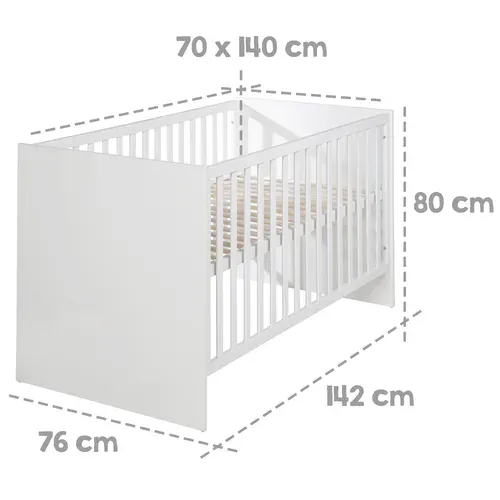 Lit Bébé évolutif En Bois Maren - 70 X 140 Cm - Hauteur Réglable - 0 à 7 Ans - Blanc