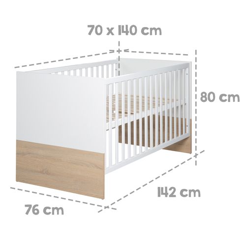 Set De Chambre Gabriella - Lit Bébé Évolutif + Commode à Langer - Bicolore