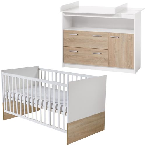 Set De Chambre Gabriella - Lit Bébé Évolutif + Commode à Langer - Bicolore