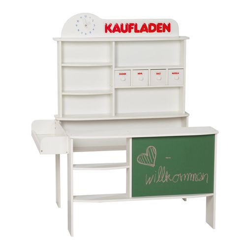 Marchande En Bois + Caisse Enregistreuse Et Accessoires - Horloge Et Tableau Intégrés - Blanc