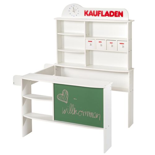 Marchande En Bois + Caisse Enregistreuse Et Accessoires - Horloge Et Tableau Intégrés - Blanc