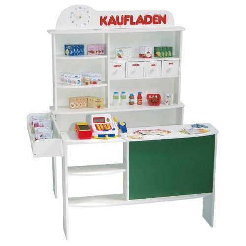 Marchande En Bois + Caisse Enregistreuse Et Accessoires - Horloge Et Tableau Intégrés - Blanc