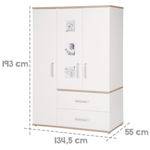 Armoire Pia 3 Portes - Blanc / Chêne