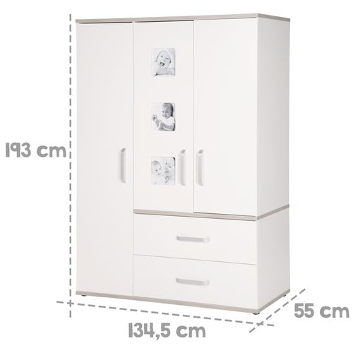 Armoire Moritz 3 Portes - Blanc / Décor Bois