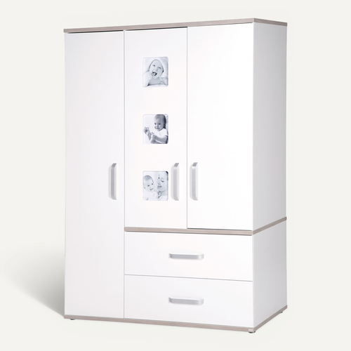Armoire Moritz 3 Portes - Blanc / Décor Bois