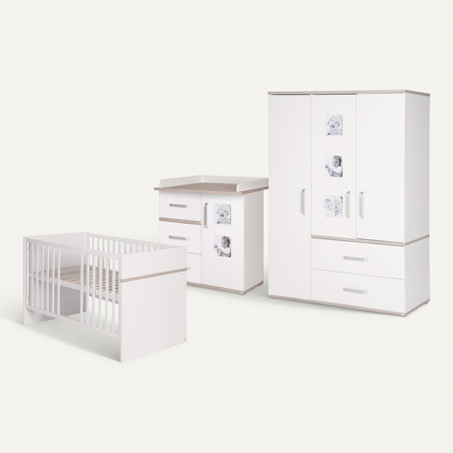Ensemble De Chambre Moritz - Lit Bébé + Commode Á Langer + Armoire À 3 Portes